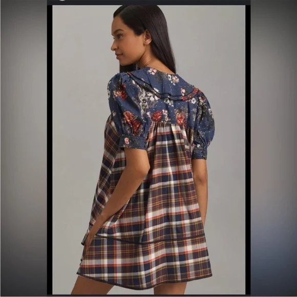 Anthropology Pilcro Floral Plaid Dress with Bow - Picture 3 of 3